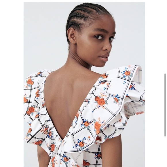 Zara windowpane floral ruffle dress - Picture 3 of 3